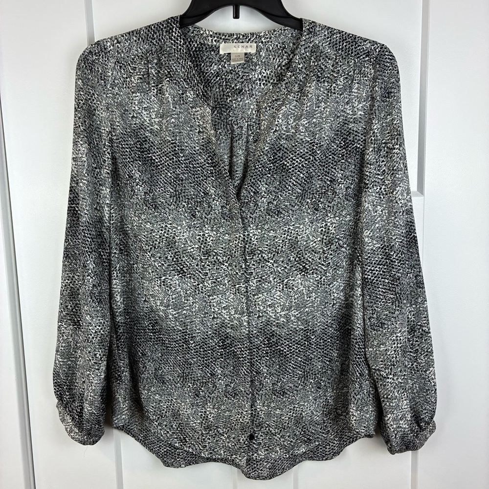 Kenar Women's Black White Button Up Blouse Top Tunic Size Large  g